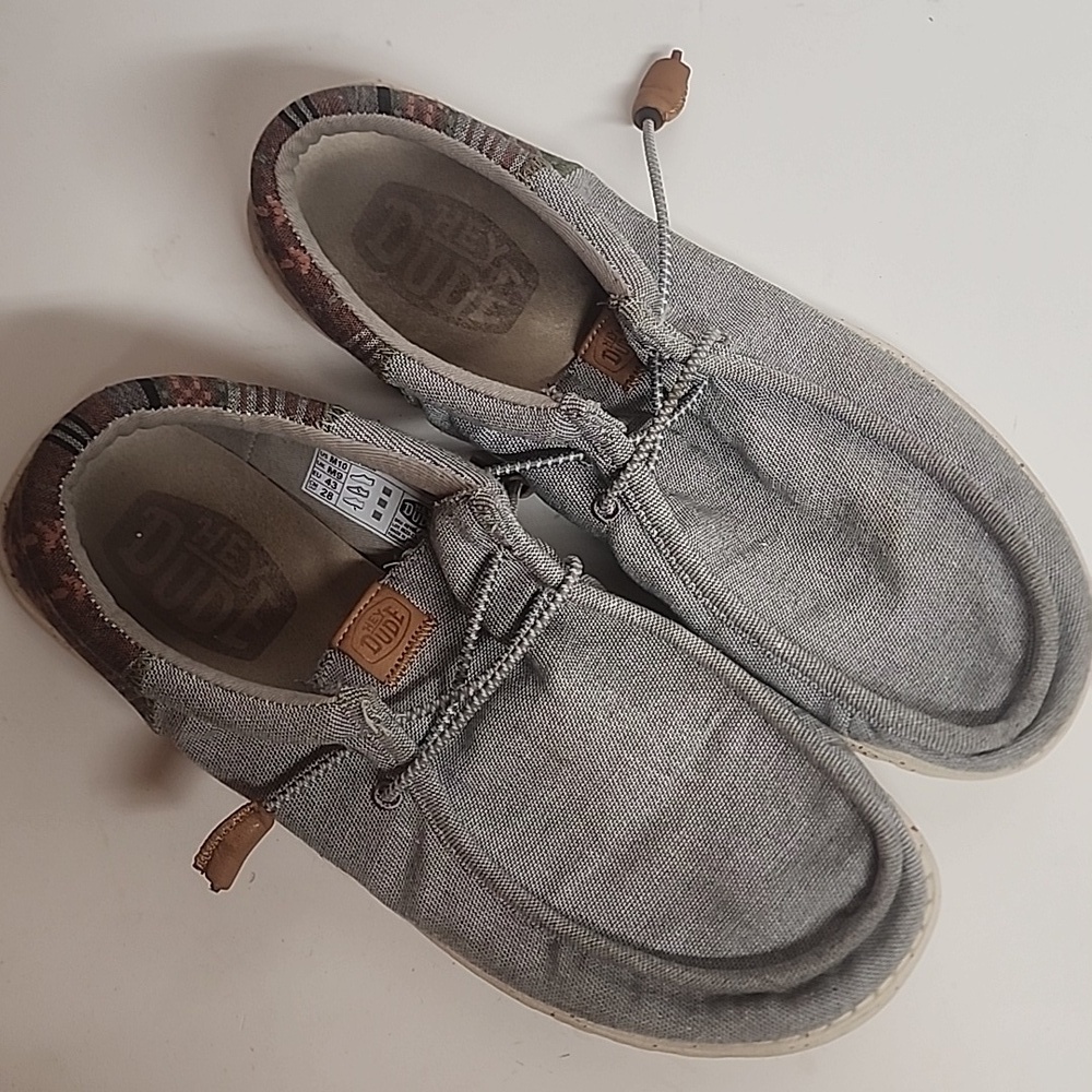 Hey Dude casual Wally Funk Baja gray slip on shoes. Size 10M.  Comfortable.